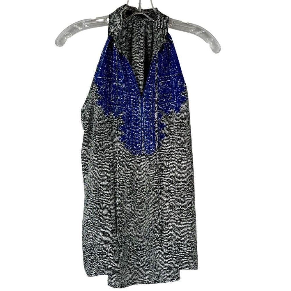 THML Embroidered High V-neck Sleeveless Flowy Blouse M